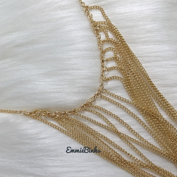 New Long Golden Chain Fringe Statement Necklace - Picture 6 of 11
